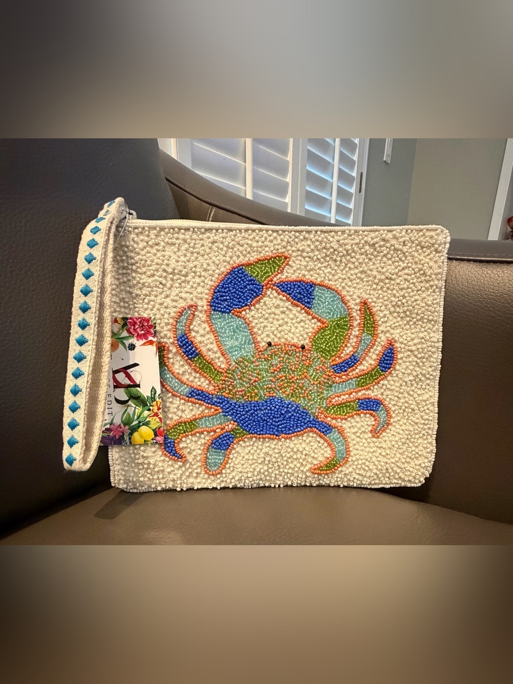 America & Beyond "Crabby Waves" Beaded Wristlet Clutch